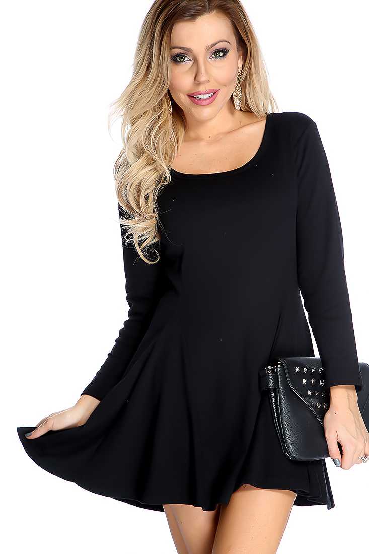 Black Long Sleeve A-Line Causal Party Dress