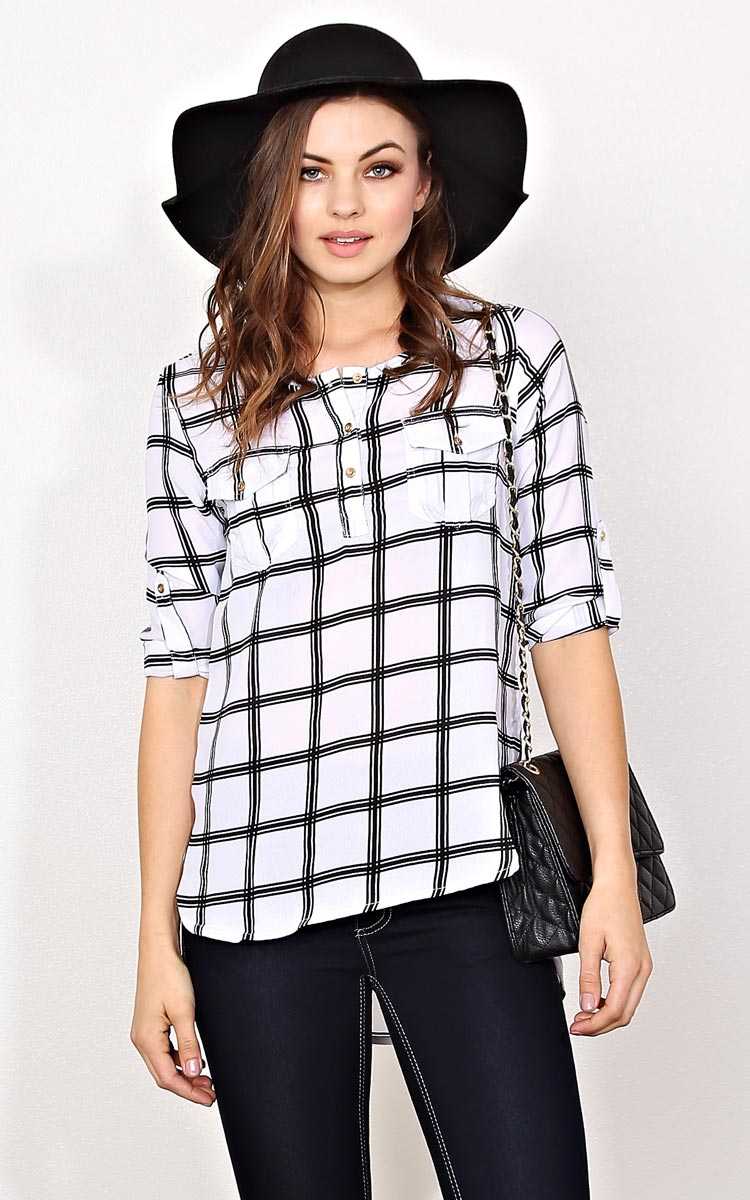 Bold Plaid Woven Top - White/Black in Size by Styles For Less
