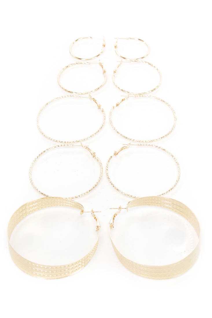 Gold High Polish Hoop Earring Set