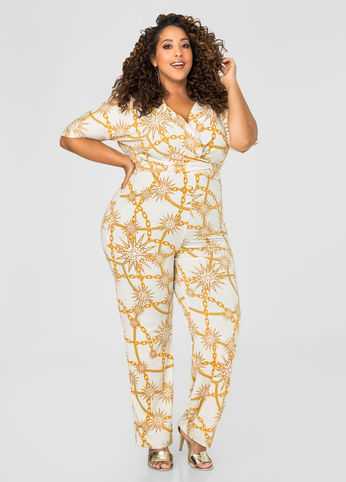 Surplice Status Print Jumpsuit