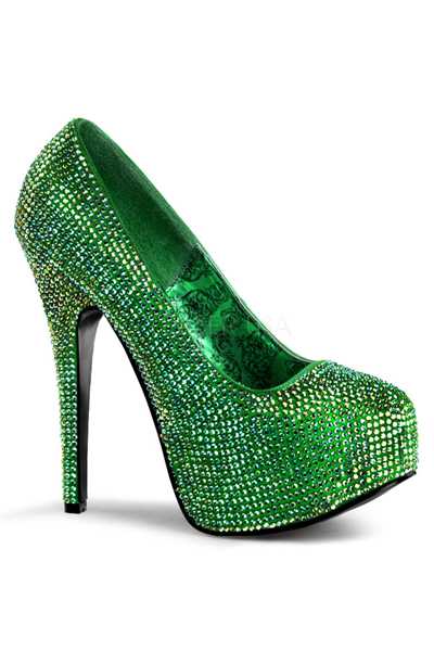 Green Satin Rhinestone Platform Pump High Heels