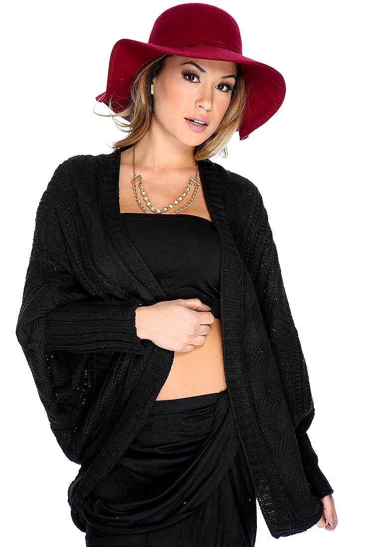 Black Knitted Open Front Sweater