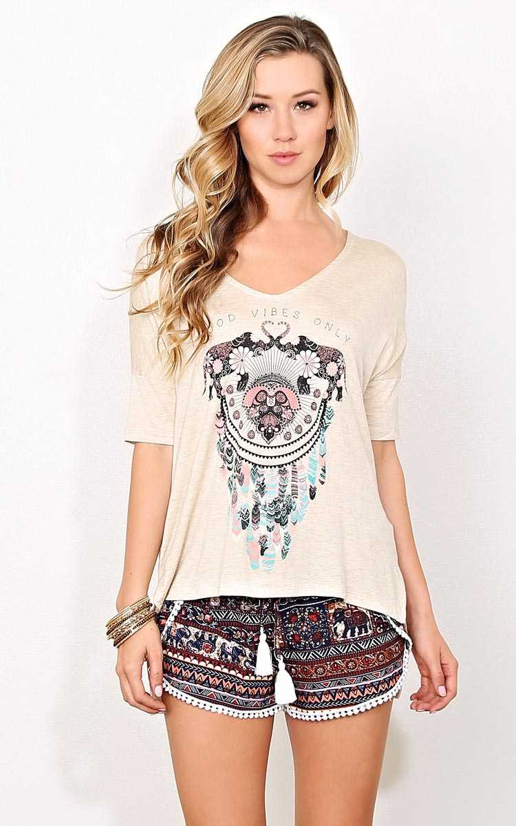 GOOD VIBES ONLY Knit Top - - Oatmeal in Size by Styles For Less