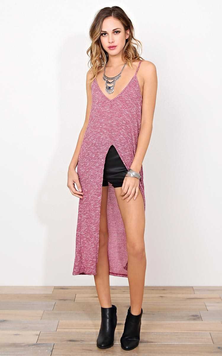 My Way Rib Knit Tunic - - Wine Combo in Size by Styles For Less