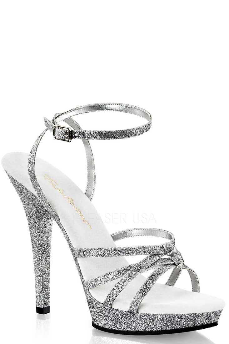 Silver Knotted Strappy Sandal High Heels Glitter
