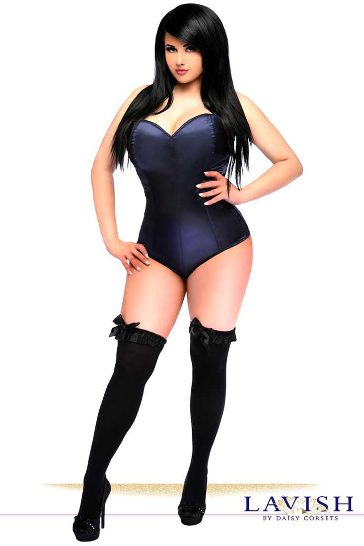 Lavish Navy Blue Satin Corset Romper