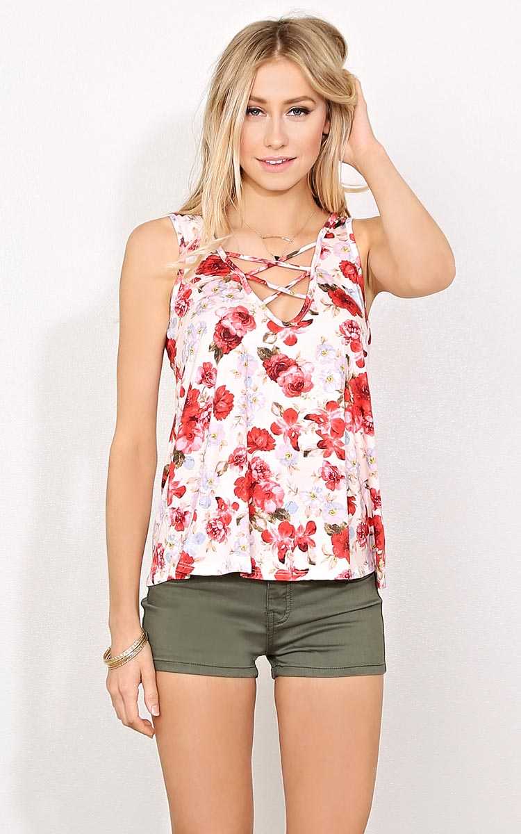 Crossing Paths Floral Knit Tank - - Ivory Combo in Size by Styles For Less
