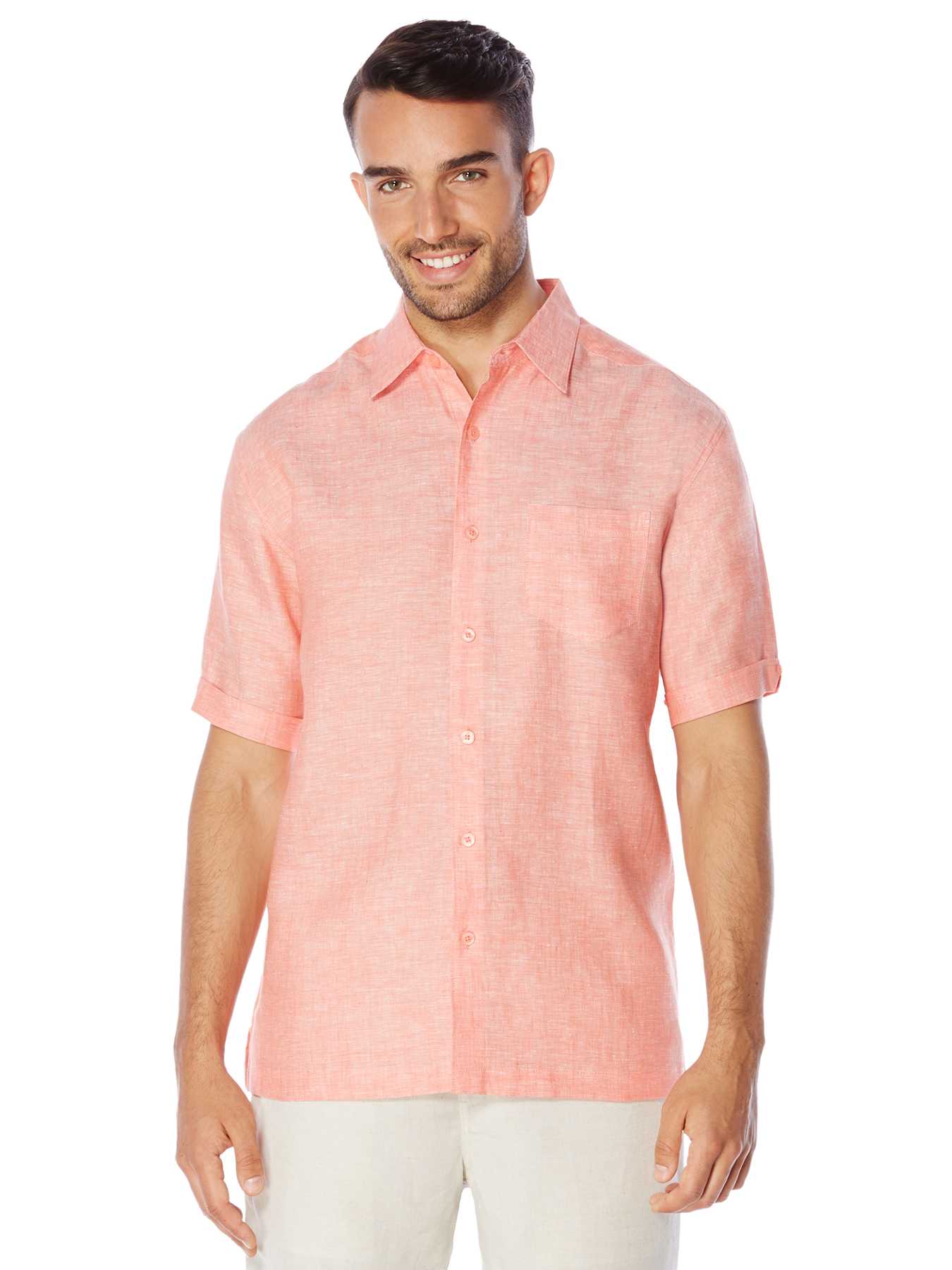 Cubavera 100% Linen Short Sleeve 1 Pocket Cross Dye Shirt