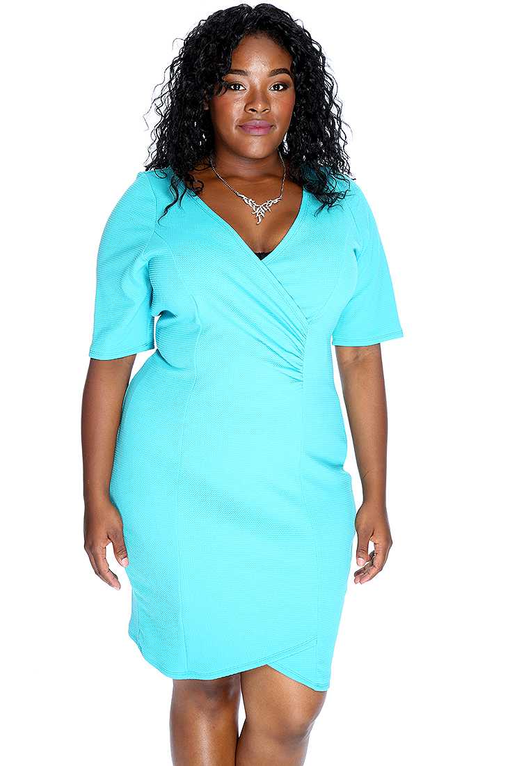 Seafoam Short Sleeves Plus Size Party Dress