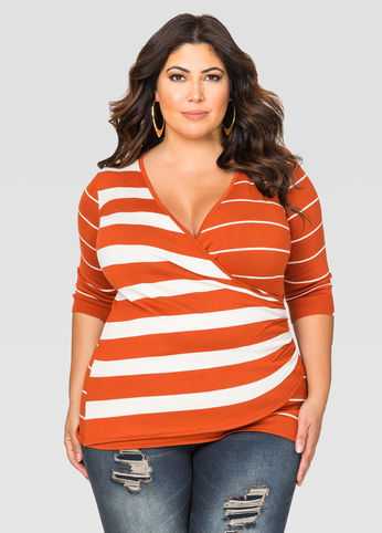 Varied Stripe Surplice Sweater