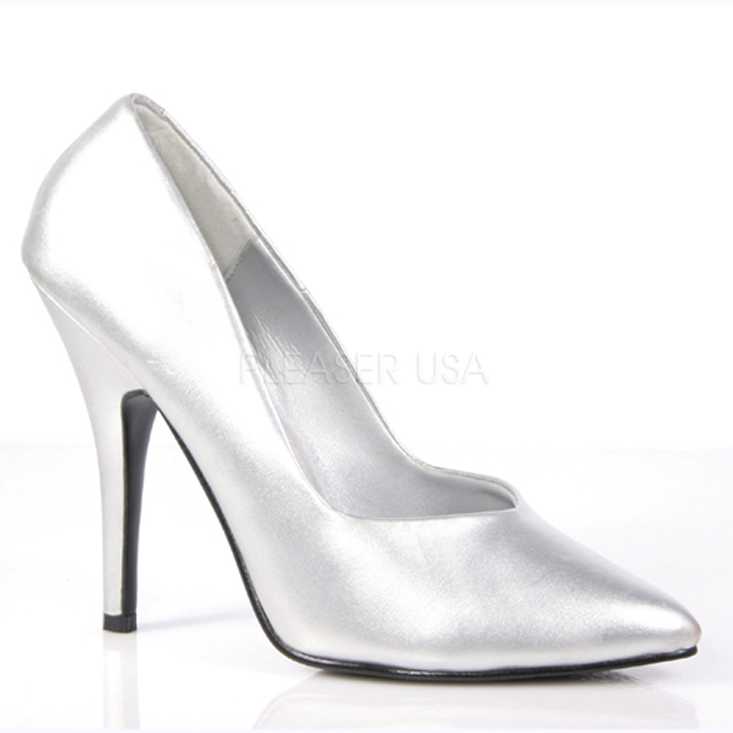 Silver Single Sole Pump High Heels Faux Leather