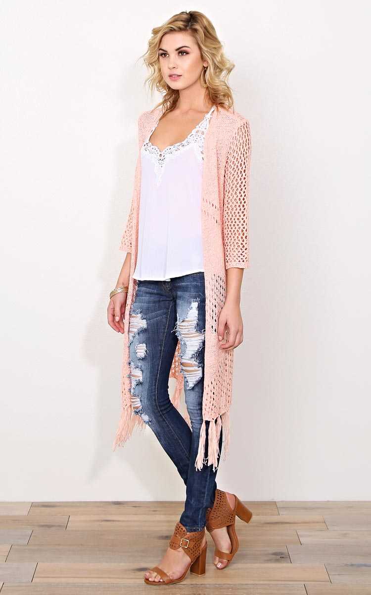 Cool Rush Knit Duster Wrap - Peach in Size S/M by Styles For Less