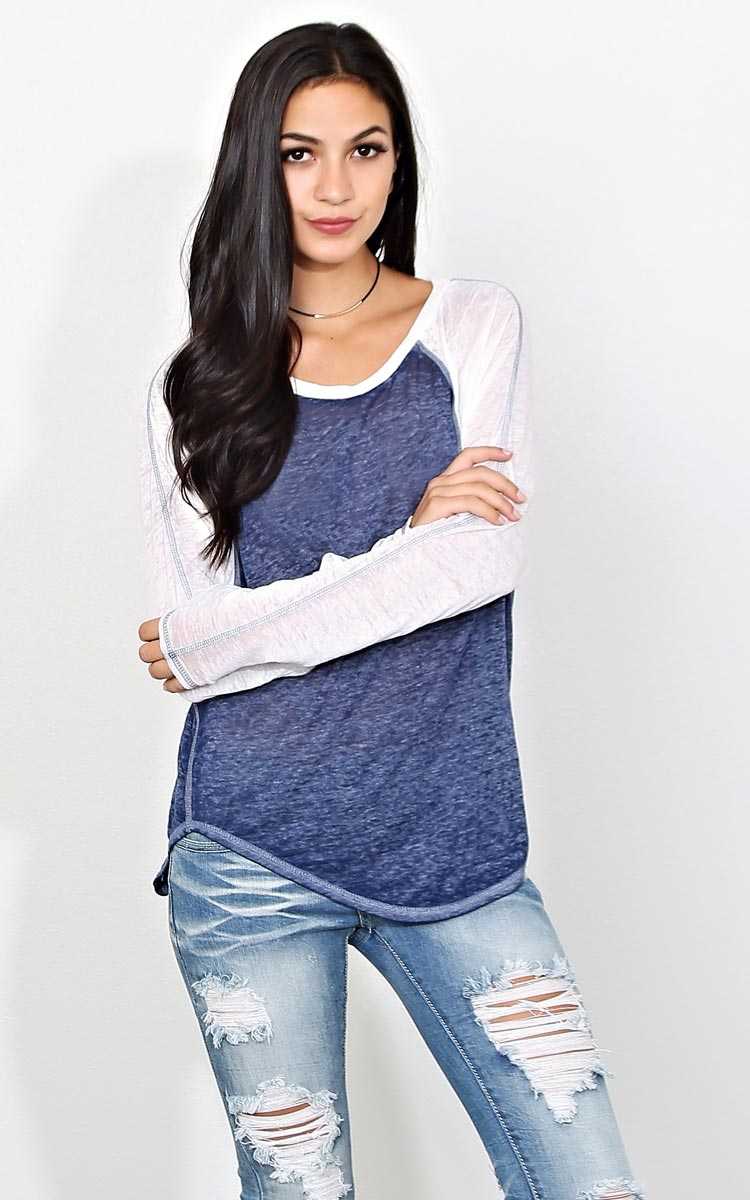 Kick Off Burnout Raglan - LGE - Navy Combo in Size Large by Styles For Less