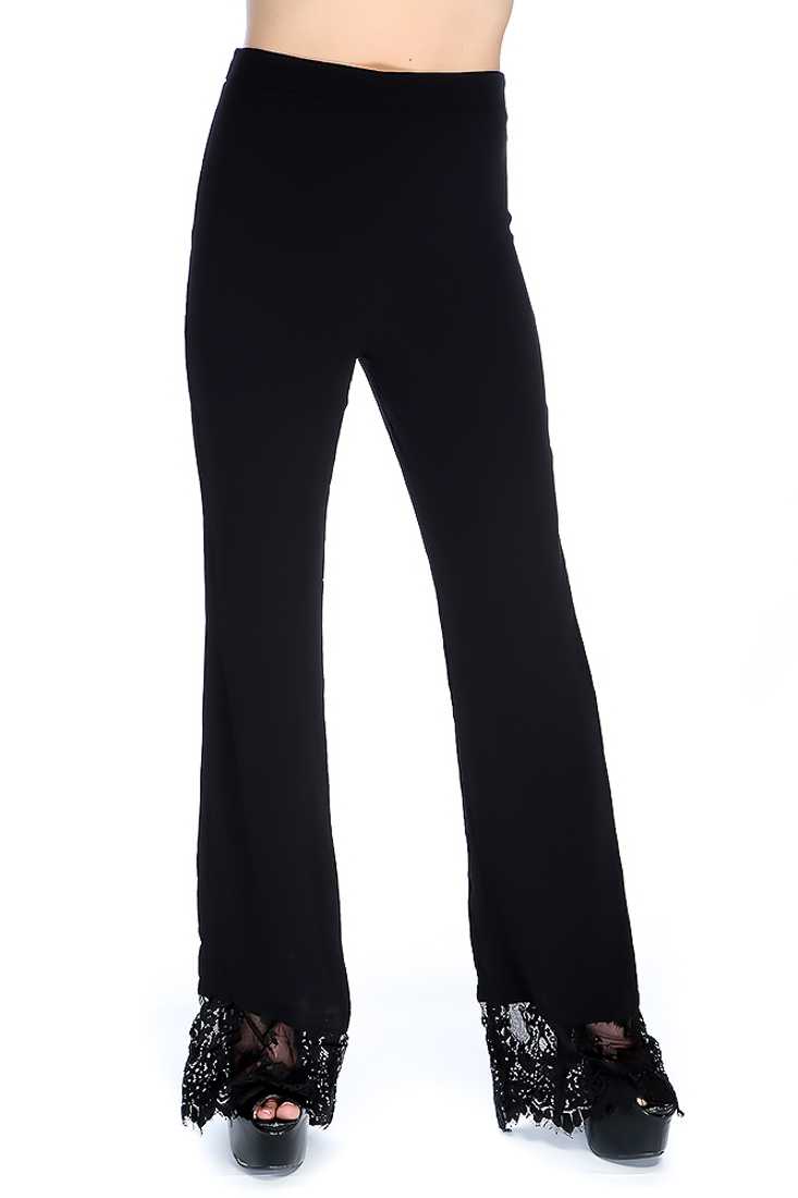 Black Floral Lace High Waist Flare Pants