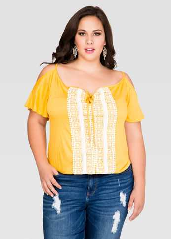 Crochet Cold Shoulder Slub Tee