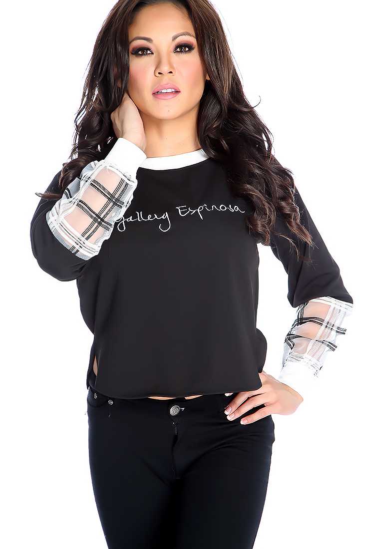 Black Graphic Print Long Sleeve Sweater Top