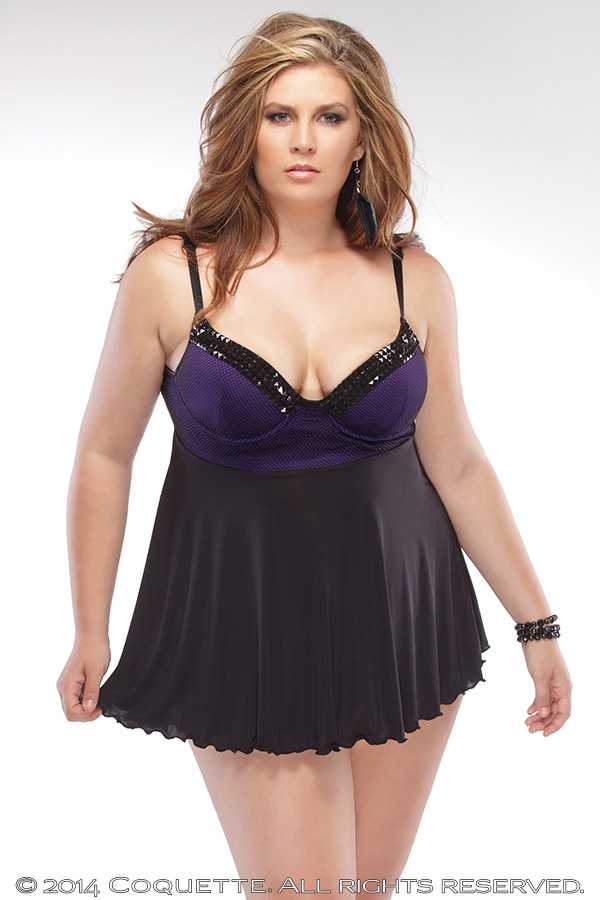 Purple Black Push Up Babydoll Set