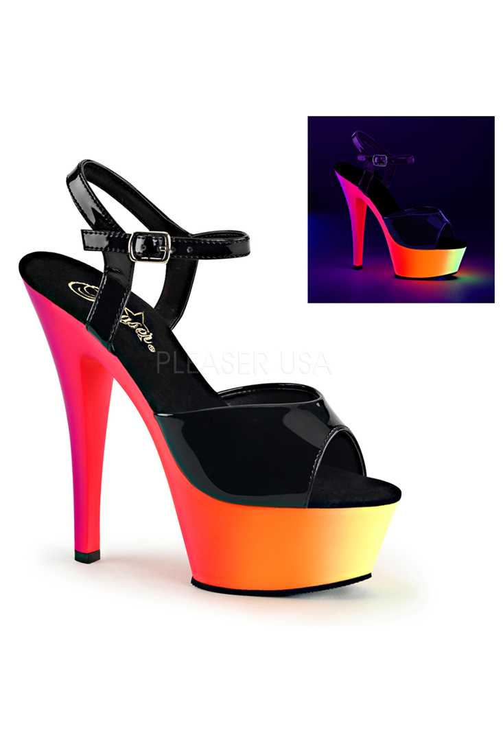 Black Multi Neon UV Platform Heels Patent