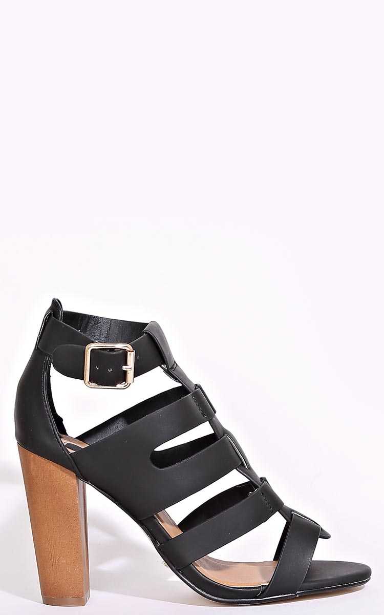 Shelley Caged Stacked Heel Sandal - Black in Size by Styles For Less