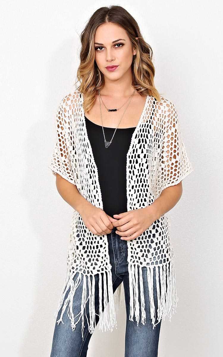 Crisp Air Crochet Wrap - Natural in Size M/L by Styles For Less