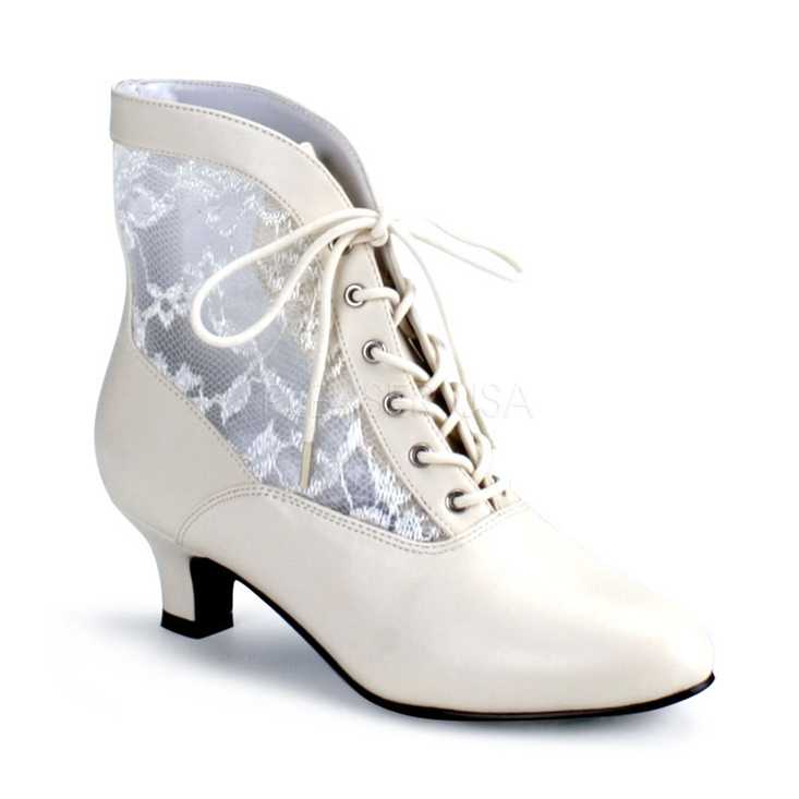 Ivory Faux Leather Lace Victorian Ankle Booties