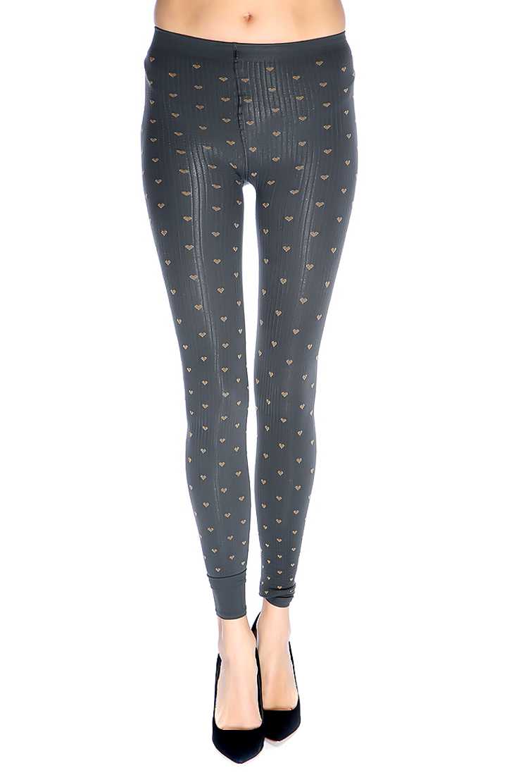 Charcoal Textured Heart Pattern Leggings