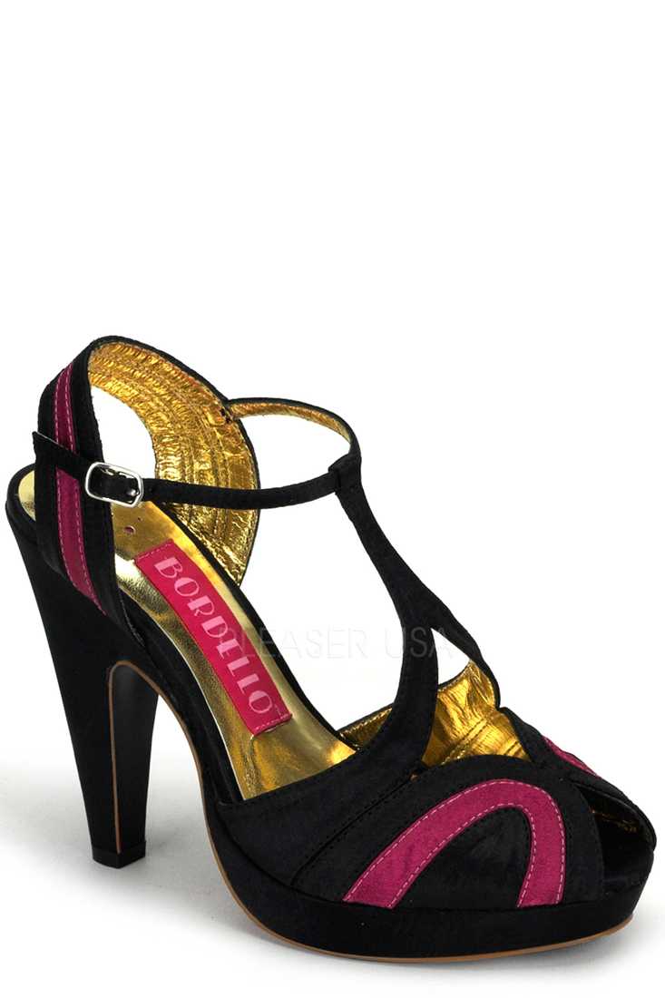 Black Burgundy Two Tone T Strappy Peep Toe High Heels Satin