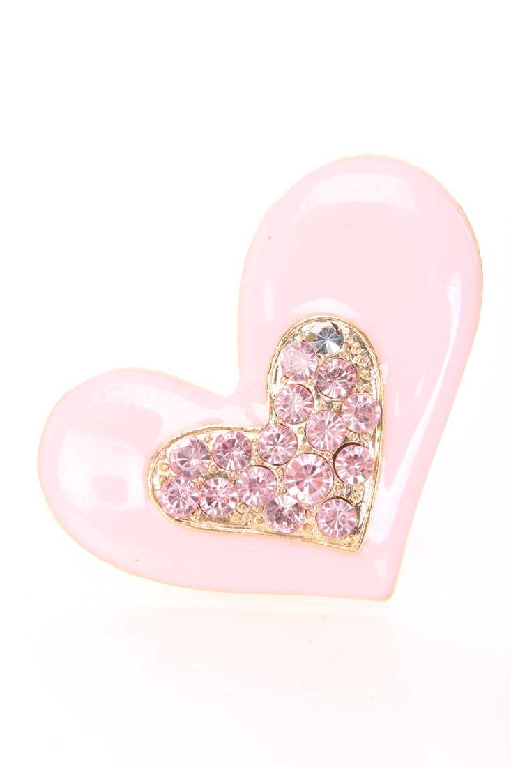 Pink Gold Rhinestone Oversized Heart Ring