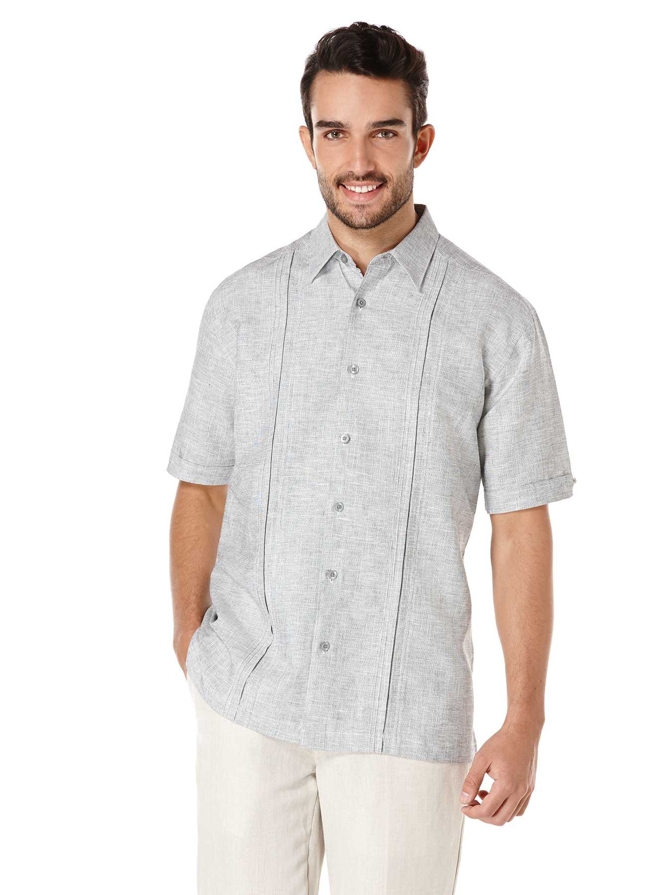 Cubavera Short Sleeve Slub Reverse Shirt With Pleats