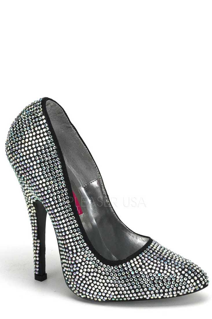 Iridescent Rhinestone Single Sole Pump High Heels Faux Suede