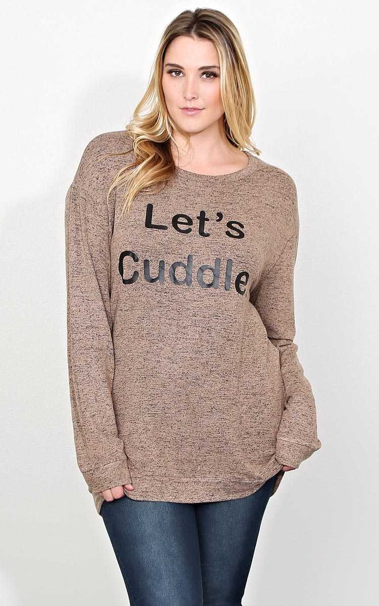 Plus Size LET'S CUDDLE Cozy Knit Tunic - Mocha Combo in Size 2X by Styles For Less
