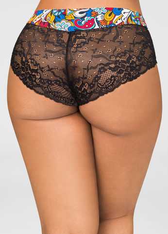 Printed Lace Back Hipster Panty