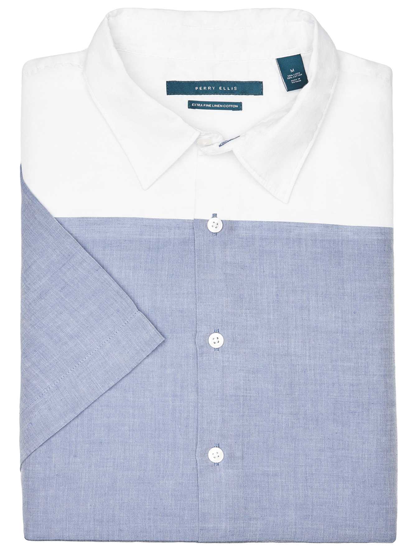 Perry Ellis Short Sleeve Linen Horizontal Stripe Shirt