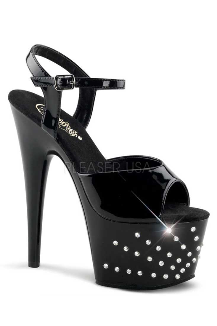 Black Rhinestone Starburst Detailing Platform High Heels