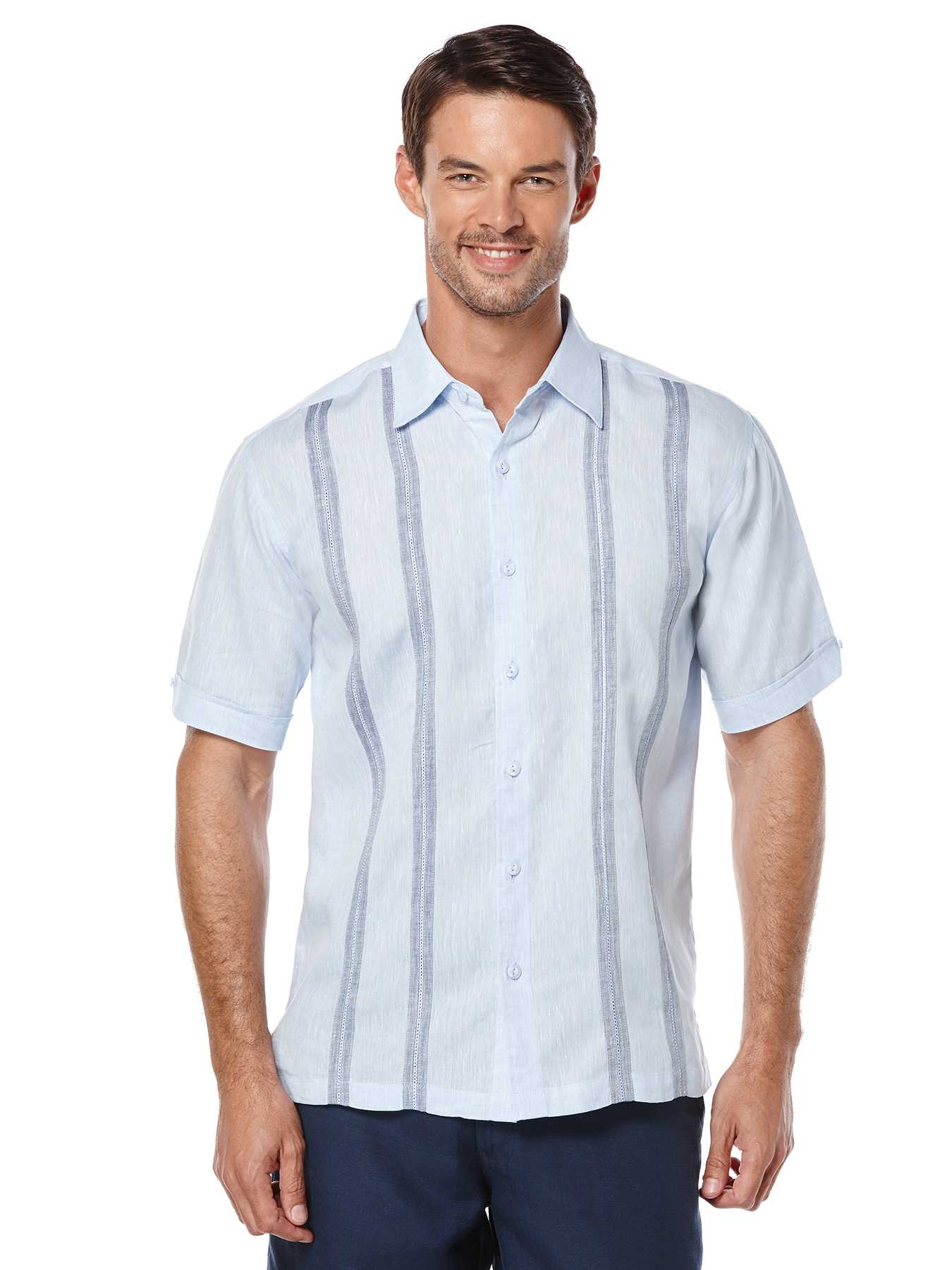 Cubavera Short Sleeve Linen Vertical Stripe