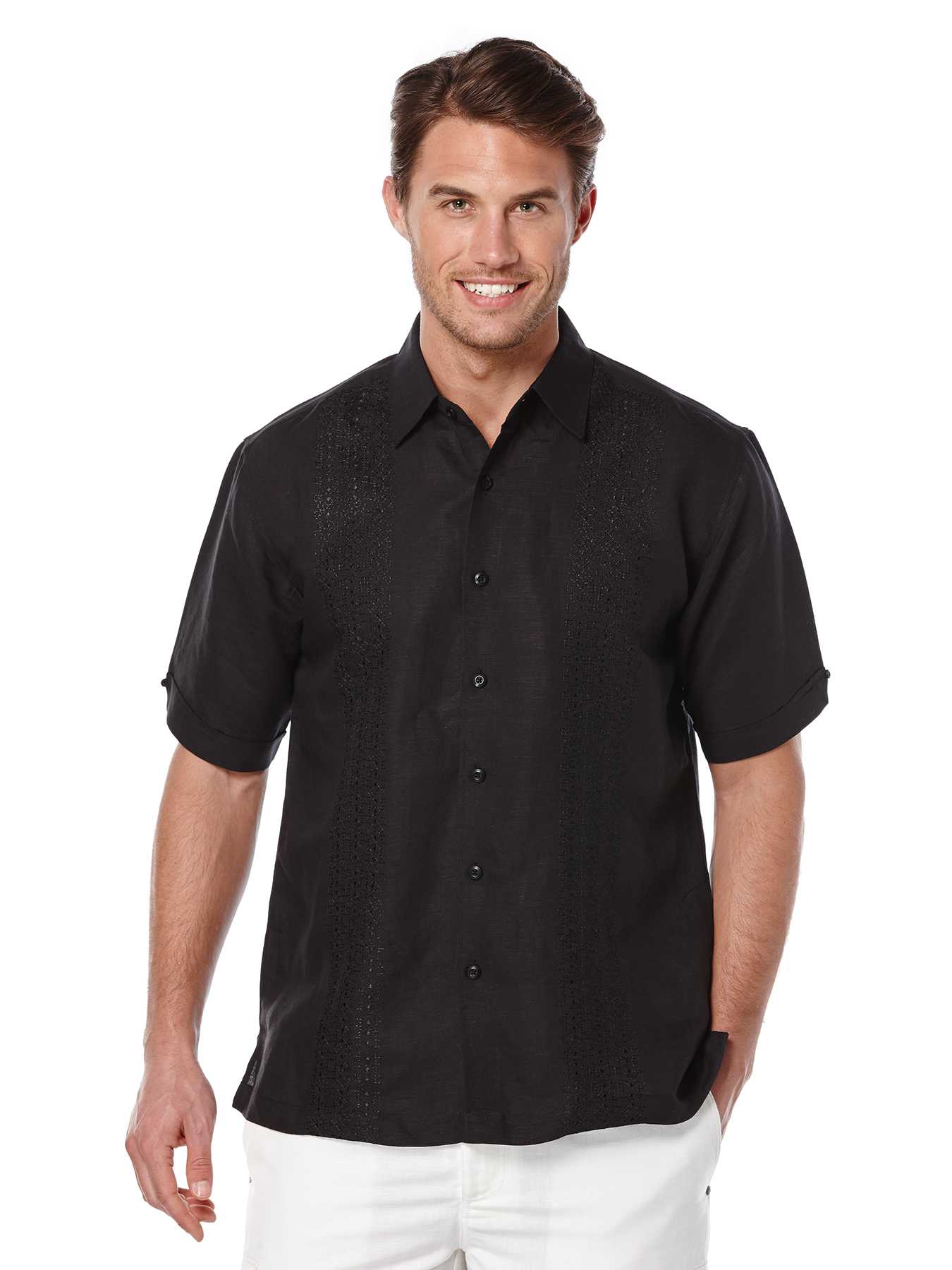 Cubavera Short Sleeve Linen Embroidered Panel