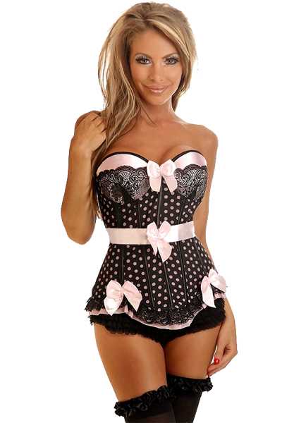 Black Pink Pin-Up Polka Dot Underwire Corset Top