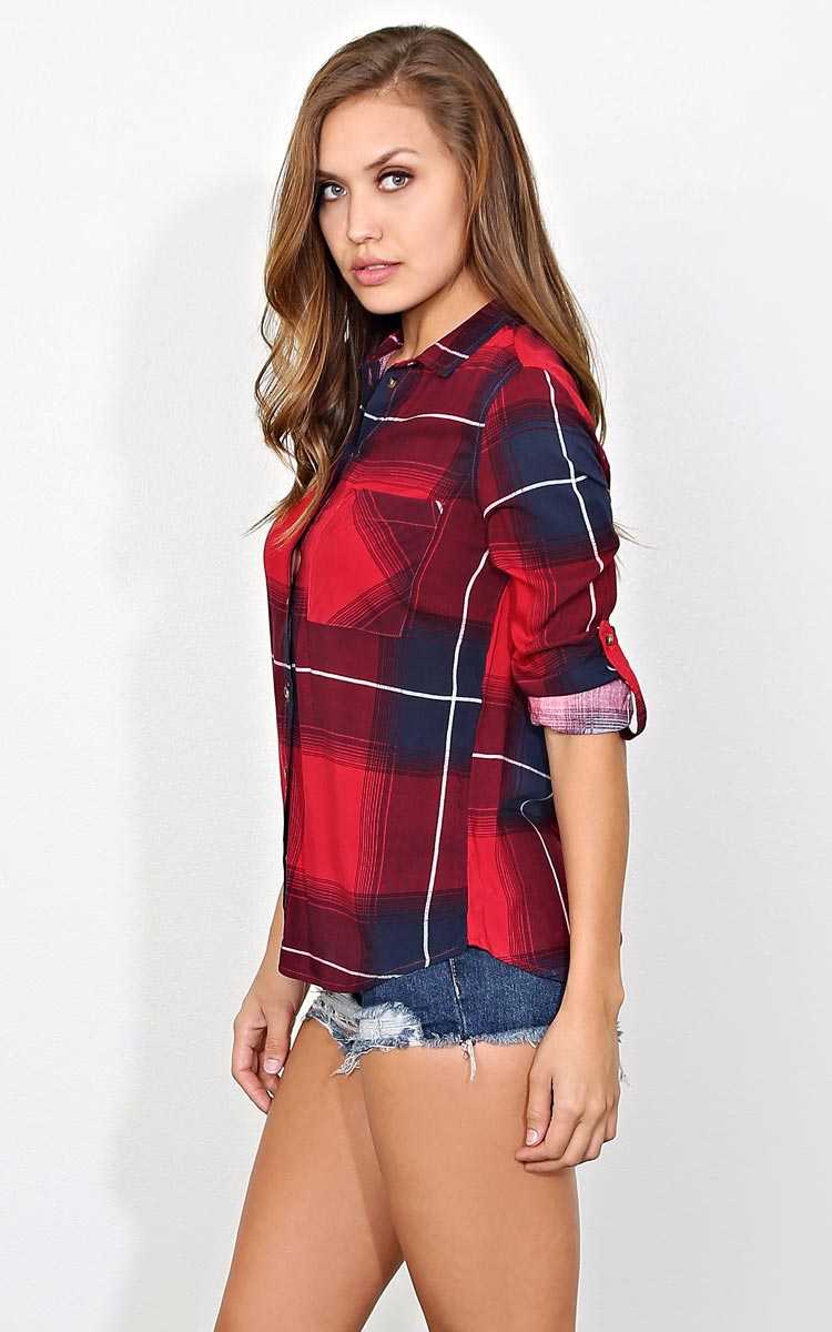A Bronx Tale Plaid Top - LGE - Red Combo in Size Large by Styles For Less
