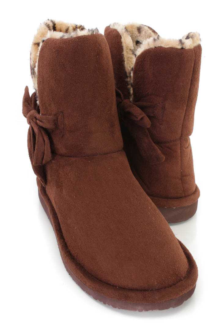 Tobacco Leopard Print Slip On Ankle Booties Faux Suede