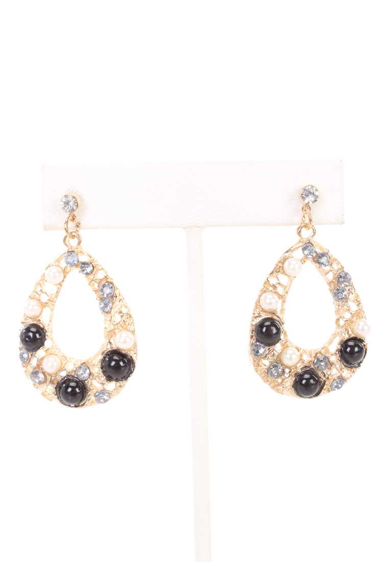 Black Beaded Cut Out Design Raindrop Earrings
