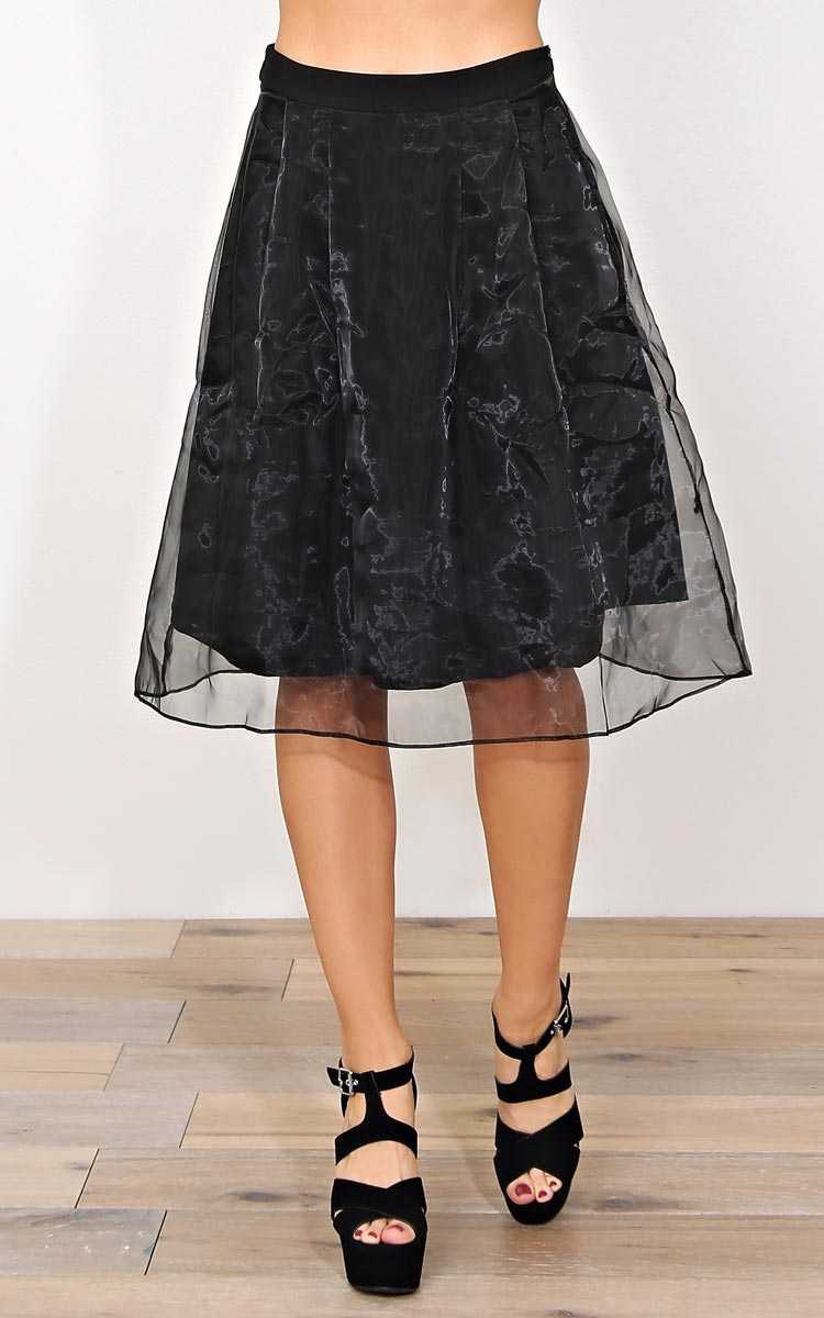 Stand Out Sheen A Line Skirt - SML - Black in Size Small by Styles For Less