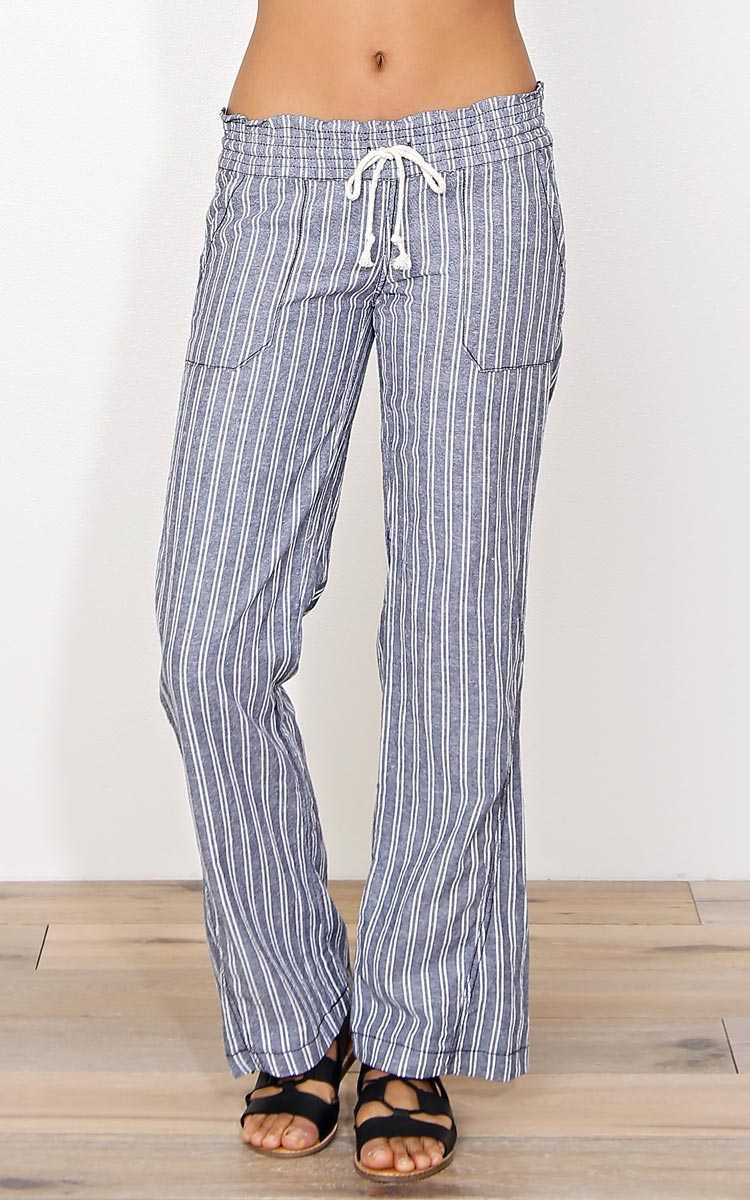 Beach Bound Linen Pants - MED - Blue Combo in Size Medium by Styles For Less