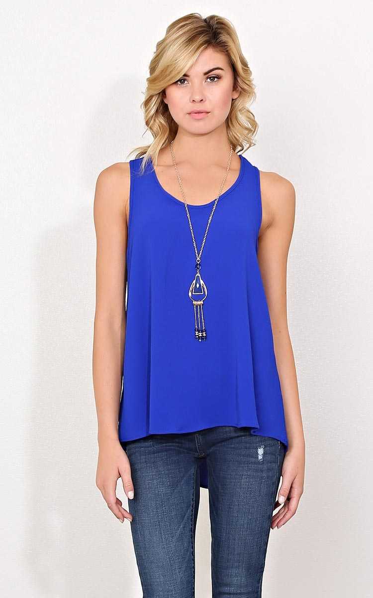 Rosemary Tunic Necklace Top - SML - Cobalt in Size Small by Styles For Less