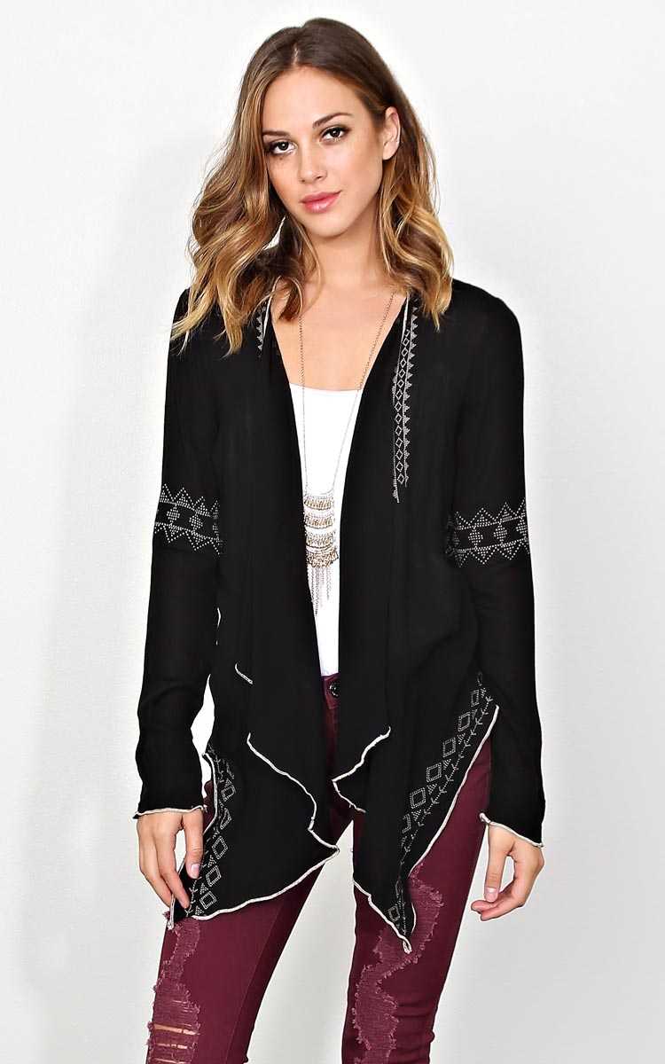 Aztec Puff Print Woven Wrap - MED - Black Combo in Size Medium by Styles For Less