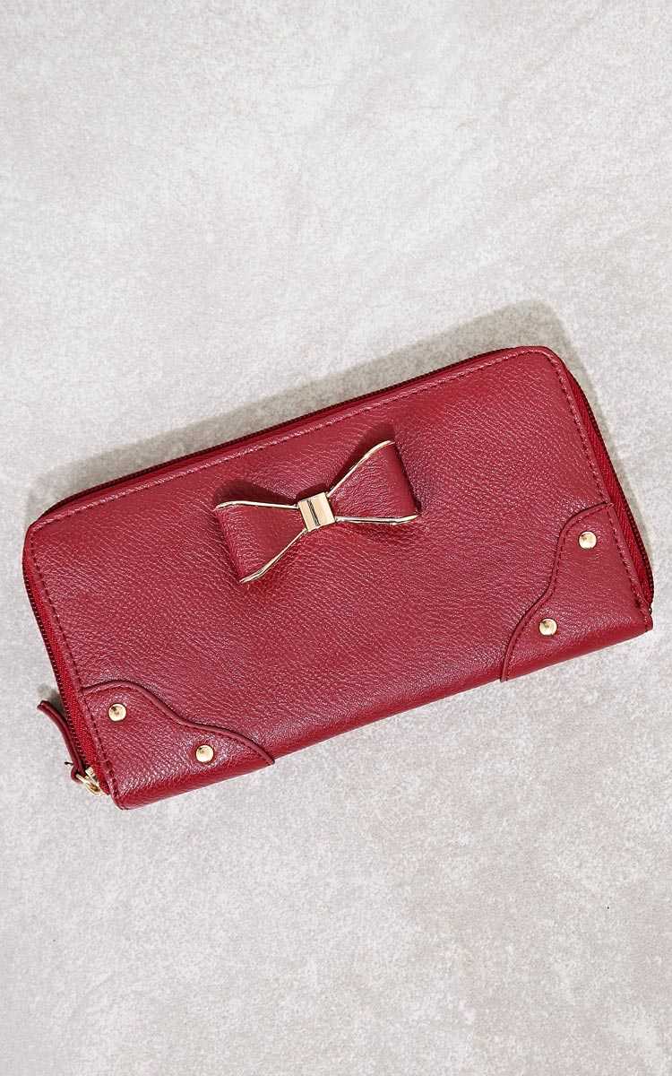 Sophisticated Bow Faux Leather Wallet - N/S - Burgundy by Styles For Less