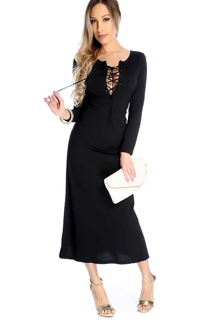 Sexy Black Long Sleeves Lace up Party Dress