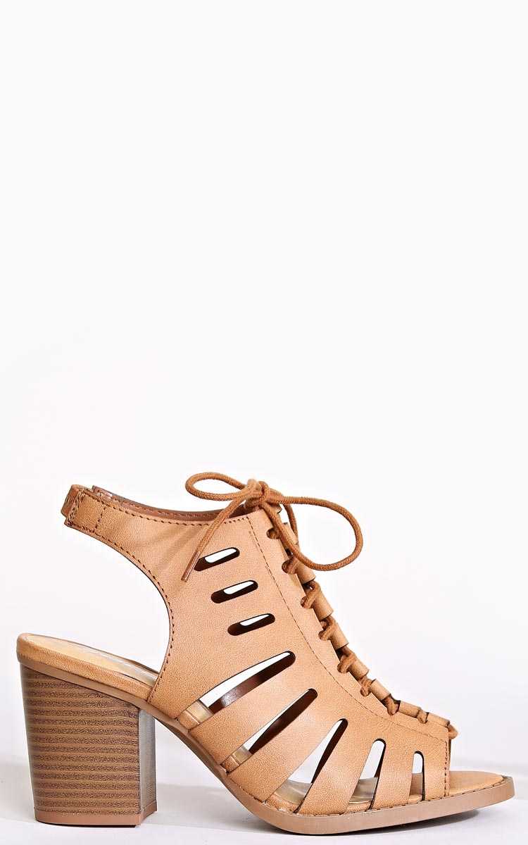 SODA Summer Lace Up Sling Backs - Tan in Size by Styles For Less