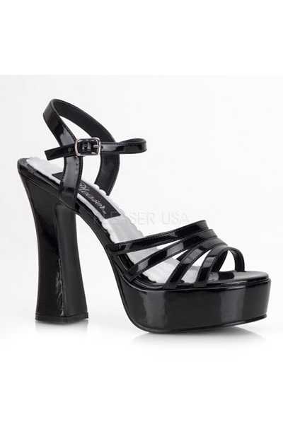 Black Patent Faux Leather Strappy Chunky High Heels