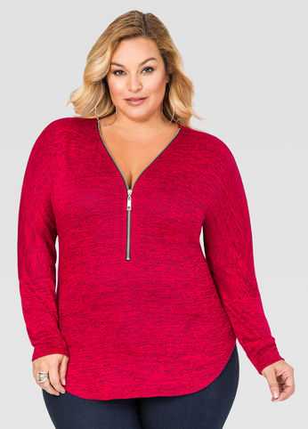 Exposed Zip V-Neck Sweater