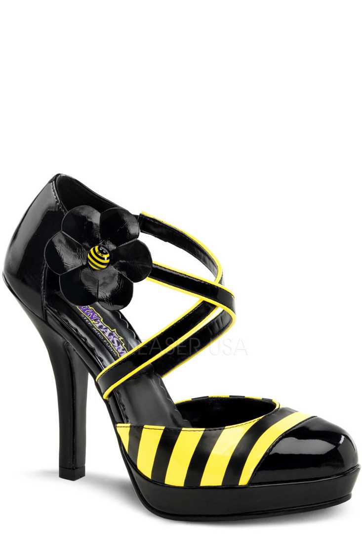 Black Yellow Criss Cross D-Orsay High Heels Patent